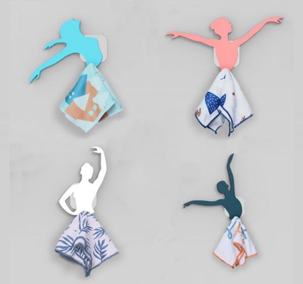 

creative without punching diy traceless ballet dancer hook kitchen bathroom rag couple multifunctional hook storage dropshipping