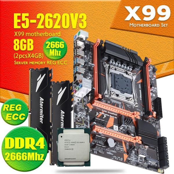 

atermiter x99 d4 ddr4 материнской платы набор с xeon e5 2620 v3 lga2011-3 cpu 2pcs x = 4 гб 8gb 2666mhz ddr4 пк4 память регла ecc ram