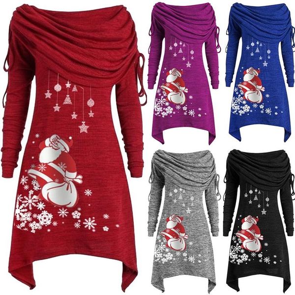 

women's blouses & shirts christmas women long sleeve pullover bandage off shoulder blouse irregular fashion casual female blusas mu, White