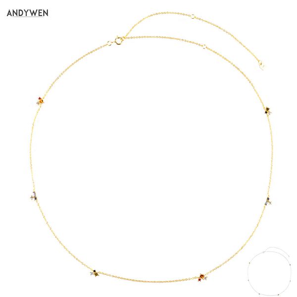 

andywen 925 sterling silver gold olive yellow champagne three zircon charms long chains choker necklace 2020 rock punk crystal q0531