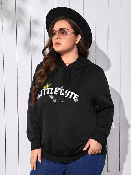 

plus letter & butterfly 3d ear hoodie r06k#, Black