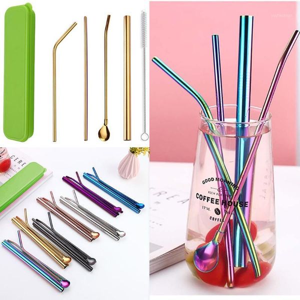 

long stainless steel metal drinking straws with cleaning brushes set recycle1