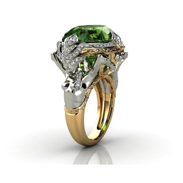 

14k yellow gold color emerald gemstone ring for women fine anillos de anel bijoux femme jewellery bizuteria jade 220225, Slivery;golden
