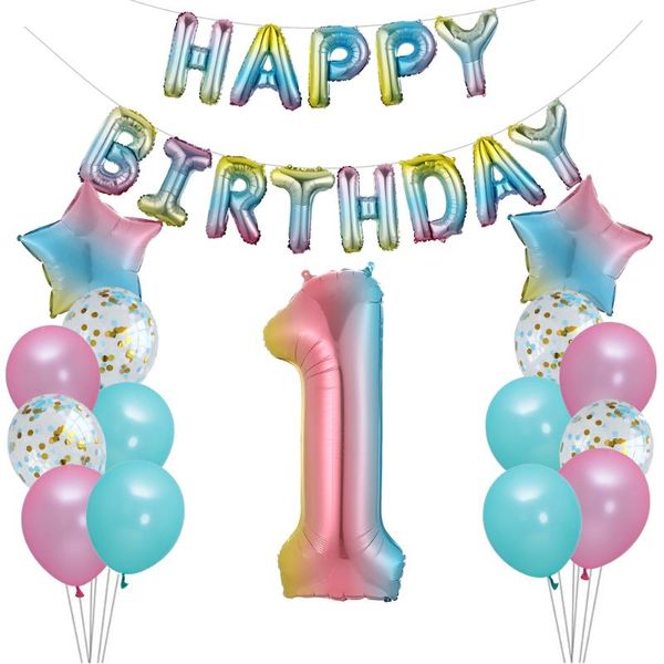 

28pcs Birthday Foil Balloons Blue Pink Gradient 1 2 3 4 5 6 7 8 9st Number Balloons Baby Shower Kid Decor Birthday Party Balloon