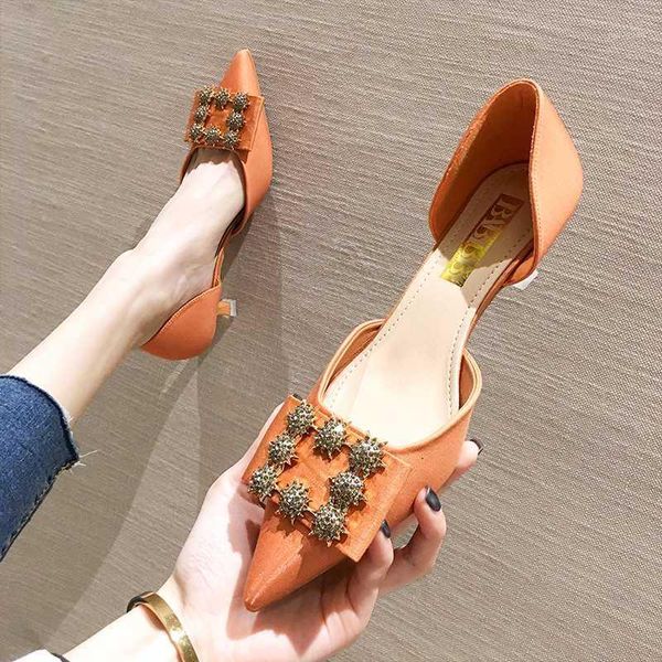

women's high-heeled shoes with fine heels spring 2020 new pointed rhinestone shallow mouth single shoes sandals1, Black