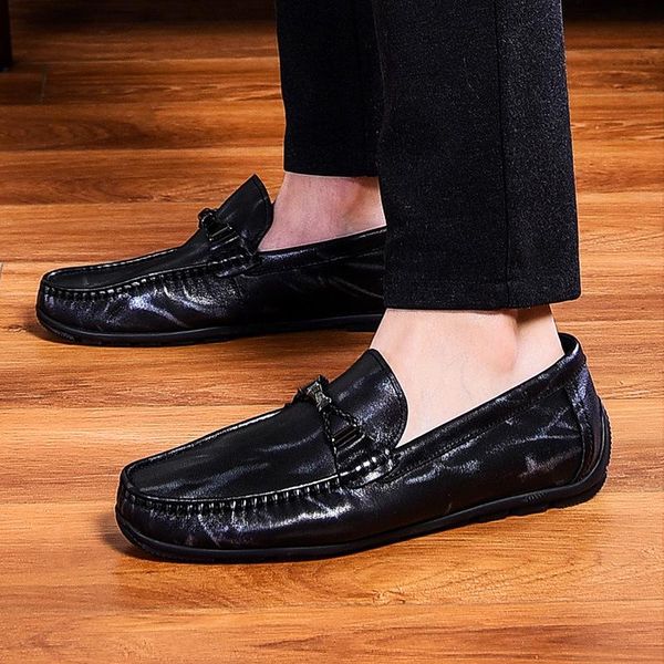 

men's shoes, 2020 new leather shoes, soft bottom of england summer doug shoes joker true leather loafers male foot, Black