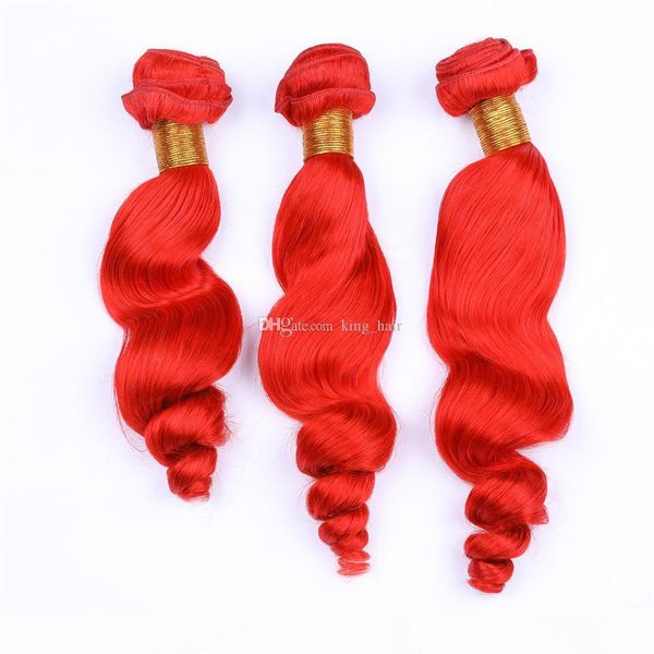

double wefted bright red deep curly human hair bundles pure color red hair weaves deep wave hair extensions, Black