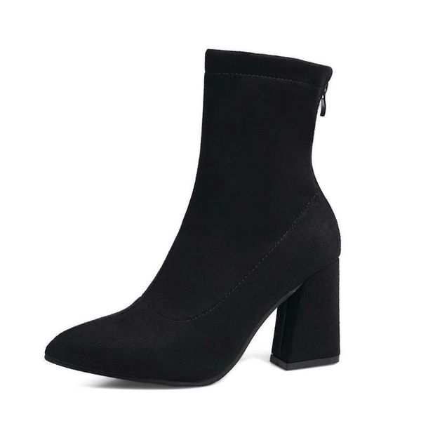 

2020 women short boots brand designer autumn fashion office lady shoes zipper pointed toe high heels zh100089, Black