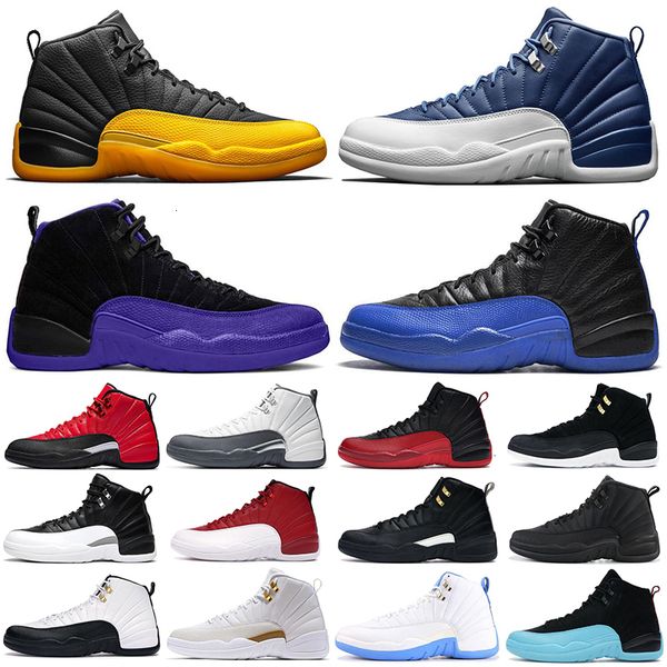 

jumpman 2020 mens 12s basketball shoes university gold stone blue flu game royal the master dark grey men athletic sports sneakers, Black