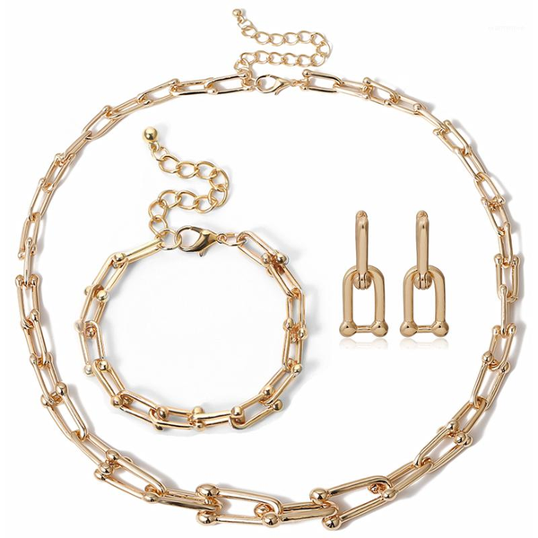 

Lacteo Exaggerated Steam-Punk U Shaped Chain Choker Necklace Bracelet Earrings Set Jewelry for Women and Men Holiday Gift Set1, Silver