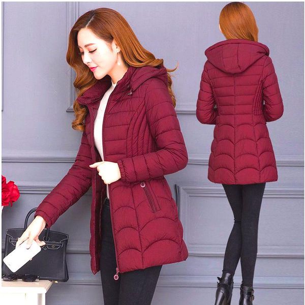 

women 2020 winter fashion casual hooded warm coat female solid color cotton wadded jackets ladies long chic pockets parkas l36, Black