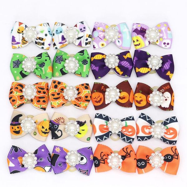 

20 шт. / лот рождество halloween dog hair bows для щенка yorkshirk маленькая собака аксессуары для волос волосы уход баус резиновые полосы s
