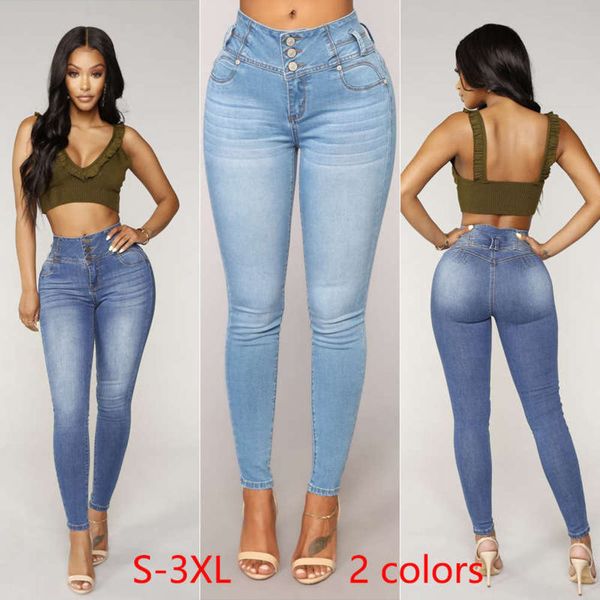 

new women's slim and fashionable elastic high waist small leg jeans8uy, Blue
