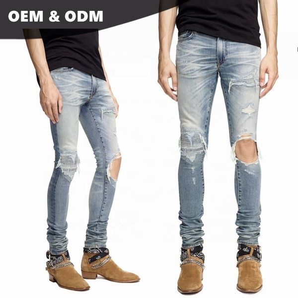 

oem wholesale biker skinny mens ripped denim jeans pant