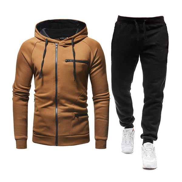 

spring autumn man tracksuit two piece set sports suit zipper jactet men's sweatshirts and pants outfit men clothes size -3xl, Gray