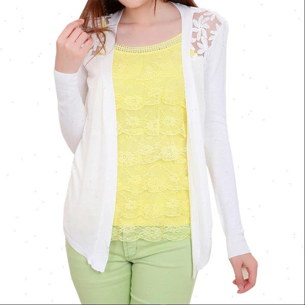 

long sleeved new spring summer knit cardigan coat slim thin sweater women hollow lace shawl shirt clothing vestidos lxj400, White;black