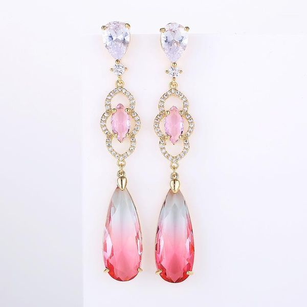 

dangle & chandelier xiumeiyizu pink water drop zircon earrings 66mm long design fashion women wedding luxury gold plating jewelry1, Silver