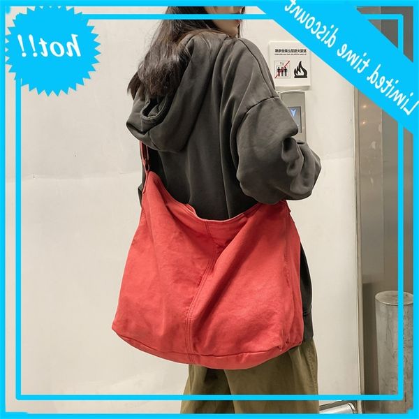 

2021 new women's canvas large capacity tote college students' class pure color simple trend shoulder bag women