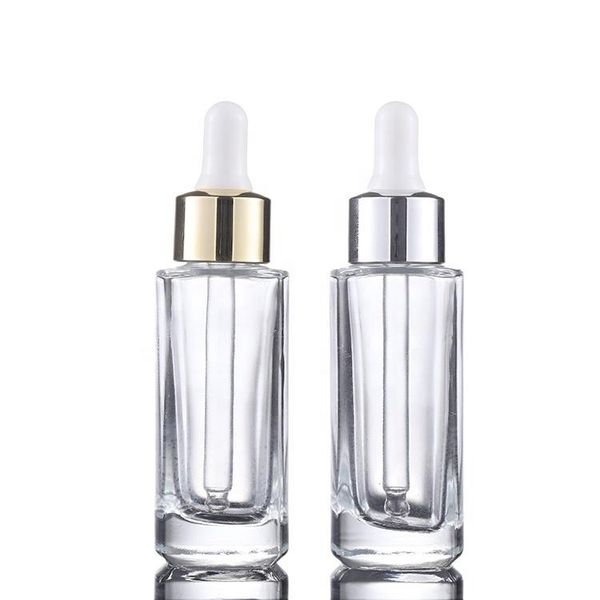 

2020 new cosmetic packaging 15ml 30ml 50ml empty clear square glass bottle with dropper for sale