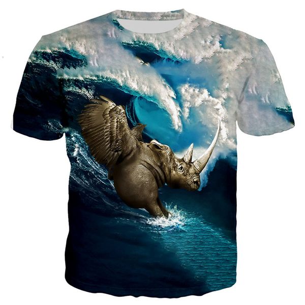 

new cool rhinoceros 3d print shirts kawaii harajuku hippie men clothing