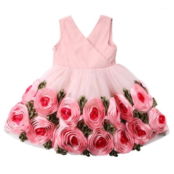 Vendas crianças rosa flor vestido vestidos meninas criança aniversário princesa casamento ou festa concurso formal bola vestidos