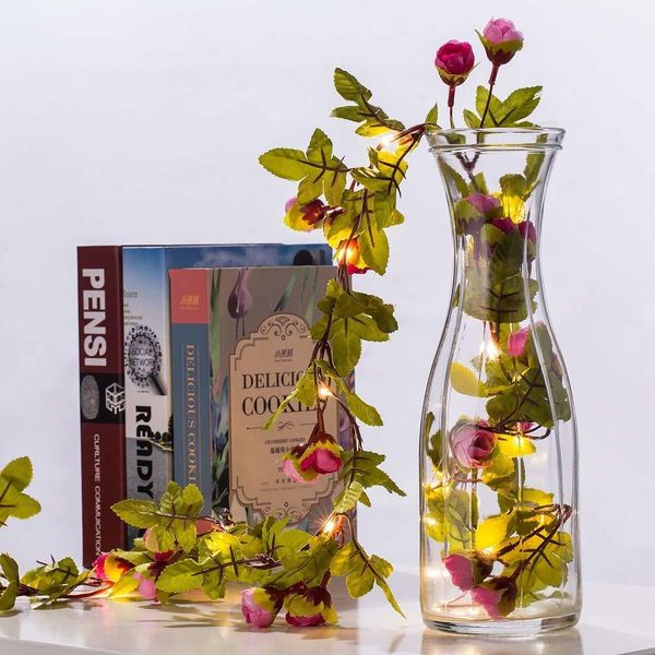 

2m 20 led flower leaves copper wire string light artificial rose vine garland for christmas wedding party event decoration