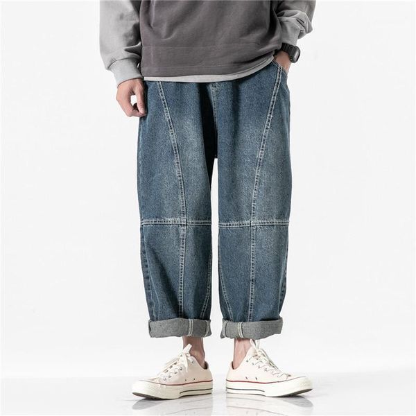 

2020 spring street fashionista jeans two colors optional loose straight leg pants men1, Blue