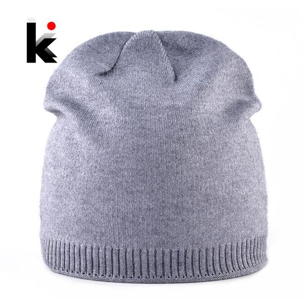 

beanie/skull caps 2021 female autumn winter knitted hats for women solid color double lining knit beanie ladies skullies beanies bonnet, Blue;gray