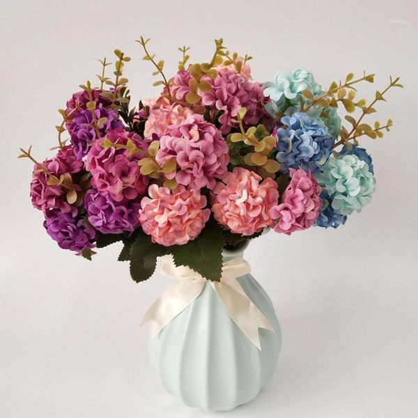 

simulation flower oil painting hydrangea onion ball chrysanthemum handle flower green plant wedding decoration fake1