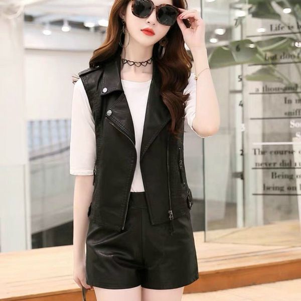

2021 new spring plutonium leather women's solid colour sleeveless vest big 4xl y195 wjhs, Black