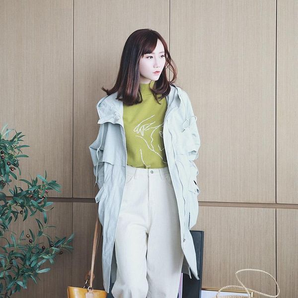 

chen xiaoying light green and versatile foreign hooded windbreaker women's mid long spring new style kg-661, Tan;black