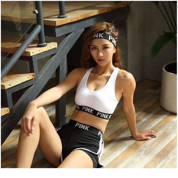 

seamless yoga set women sport suit letter sportswear for women fitness push up bra+gym short female running workout qylegy, White;red