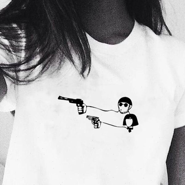

harajuku valentines day gift movie leon the professional t shirt men women tees cartoon leon matilda funny couple t shirt, White