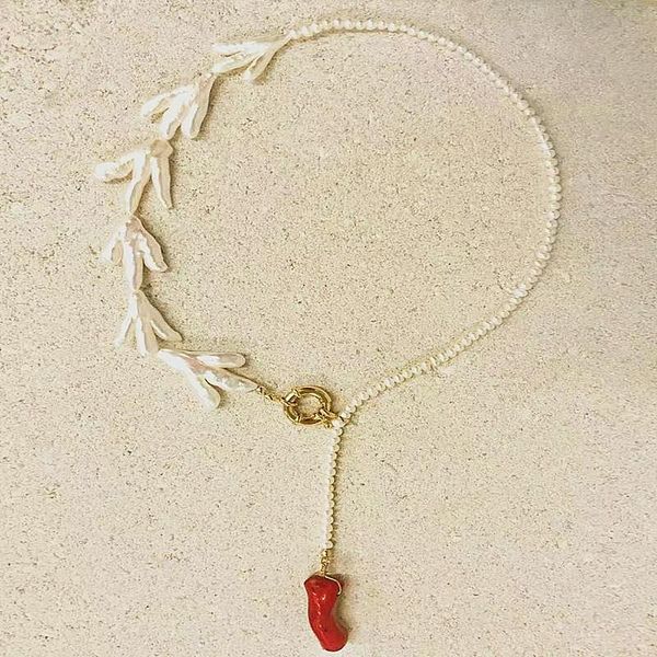 

pendant necklaces natural baroque pearl necklace fashion glamour jewelry women red coral bohemian handmade statement 2021 ne, Silver