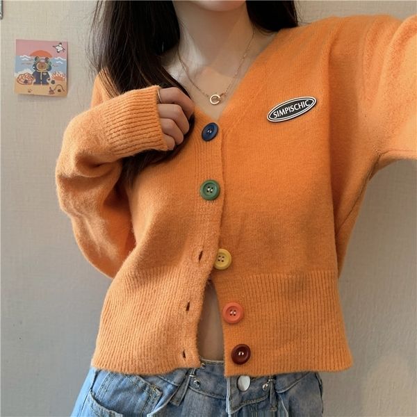 

2021 new cardigan manga long woman's knitted low v short autumn sweet shirt winter jacket ladies'jacket ohos, White;black