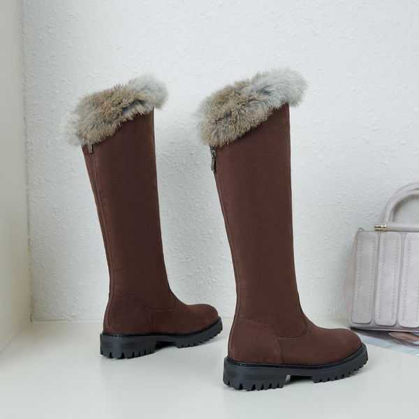

new winter style warm knee high boots snow boots women real hair non-slip snow warm women shoes, Black