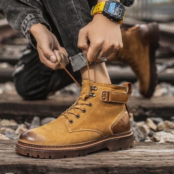 

ankle boots genuine leather men shoes for men military boots lace up outdoor fashion genuine leather botas winter mujer #lr2c