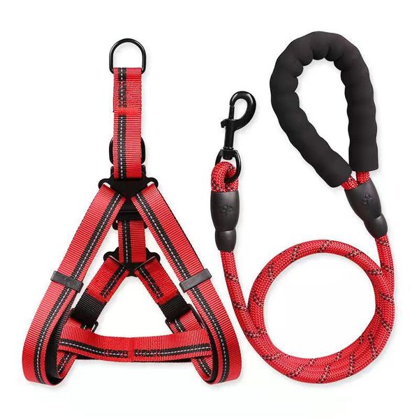 

adjustable dogs collars leashes pet dog lead rope and harnesses reflective safety leads belt harness nylon material chest strap 2 pieces set