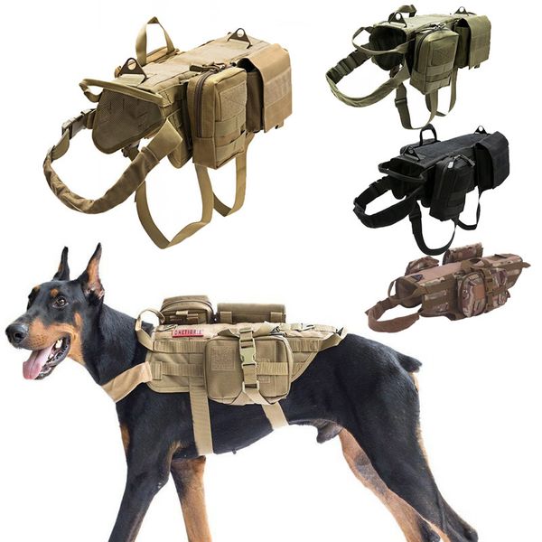 

outdoor camouflage dog clothes molle load jacket gear vest carrier tactical dog training vest harnesses with pouches p06-204, Black;green