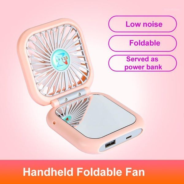 

gadgets portable 3 in 1 mini fan handheld foldable fans with makeup mirror lanyard 3000mah battery power bank smart electric fan1