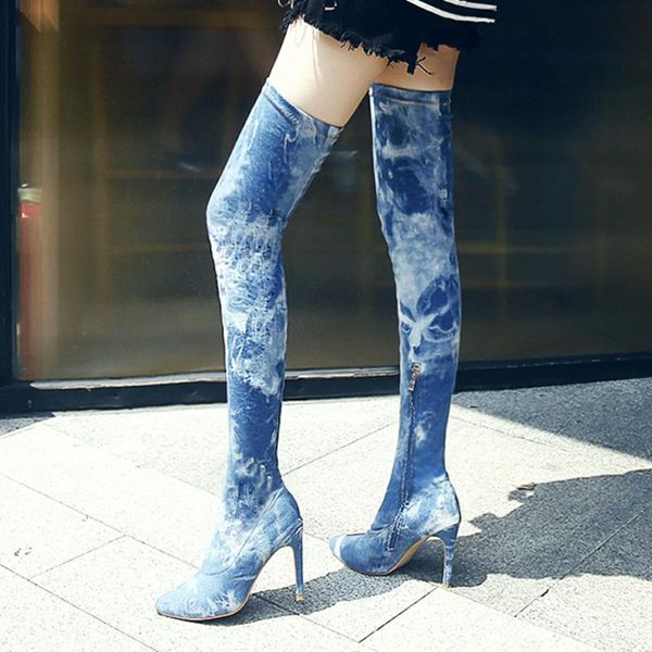 

2020 new fashion ladies cowboy boots pointed toe thigh high boots women thin high heels autumn women's shoes, Black