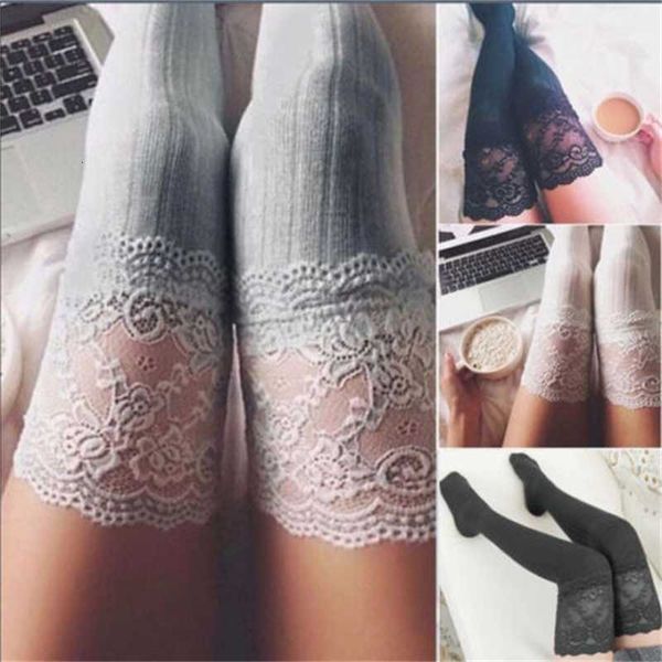 

women cute warm thigh high over the knee long cotton lace up stocking medias stockings autumn spring new, Black;white