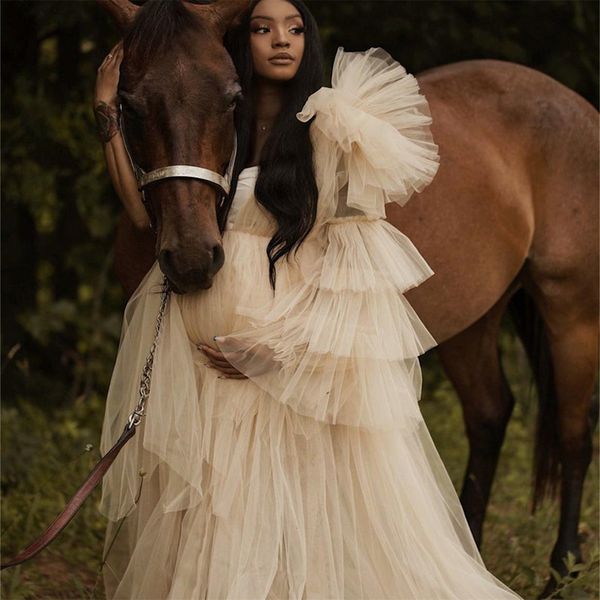 2021 nuove camicie da notte di maternità taglie forti volant manica lunga fotografia abiti in tulle accappatoio da notte da sposa su misura