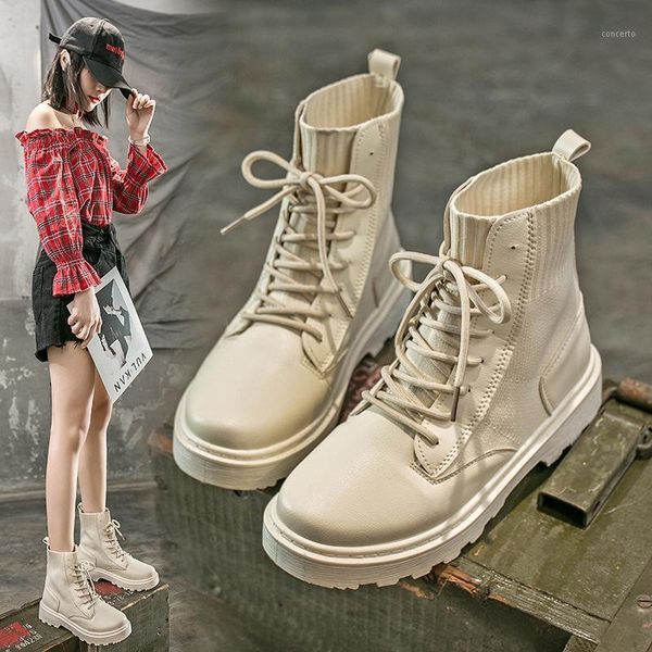

2020 autumn ankle boots for women motorcycle boots thick heel platfo ankle shoes woman slip on round toe fashion1, Black