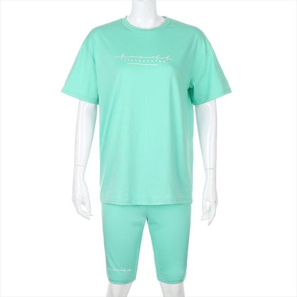 

casual letter print basic leisure two piece matching set women clothing oversized tshirt and shorts set track suits, Gray