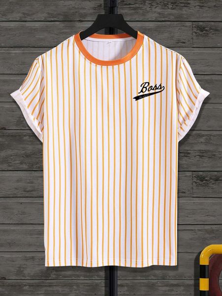 

men vertical striped letter graphic contrast trim tee 79nh#, White;black