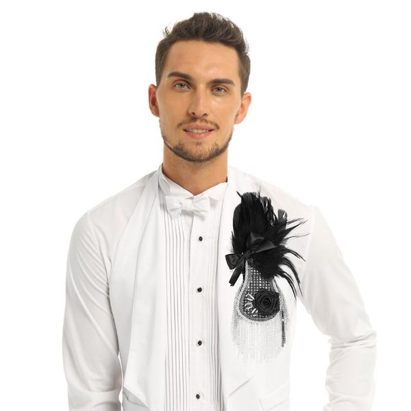 

мужчины punk black feathers цветок бутоньерка клип воротник брошь pin свадьбы бизнес банкет корсаж аксессуары performance, Gray