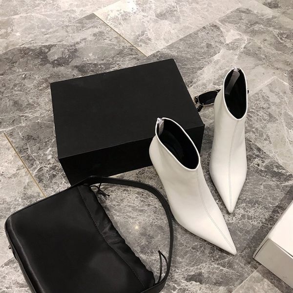 

women winter designer ankle boot fashion style womens queen high heels sleek shoes genuine leather boots wedding dress shoe, Black