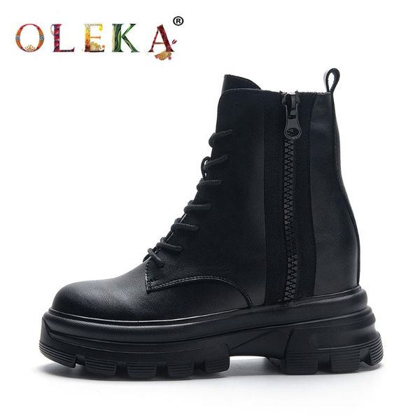 

boots oleka leather mid-calf winter square heel metal decoration round toe for women mature style basic as689, Black