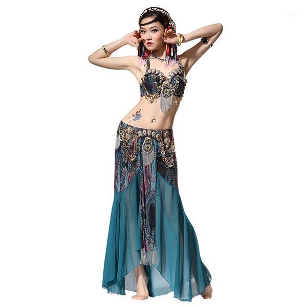 

stage performance women dancewear tribal bellydance outfit set c/d cup coins bra skirts belly dance costume 2pcs bra skirt1, Black;red